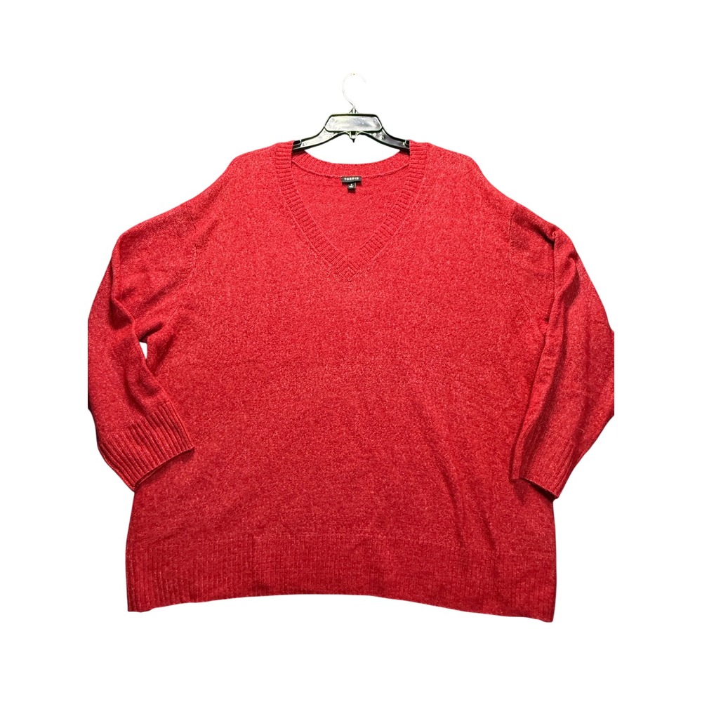 Torrid V-Neck Sweater Womens Size 3 Red Oversized Knit Pullover